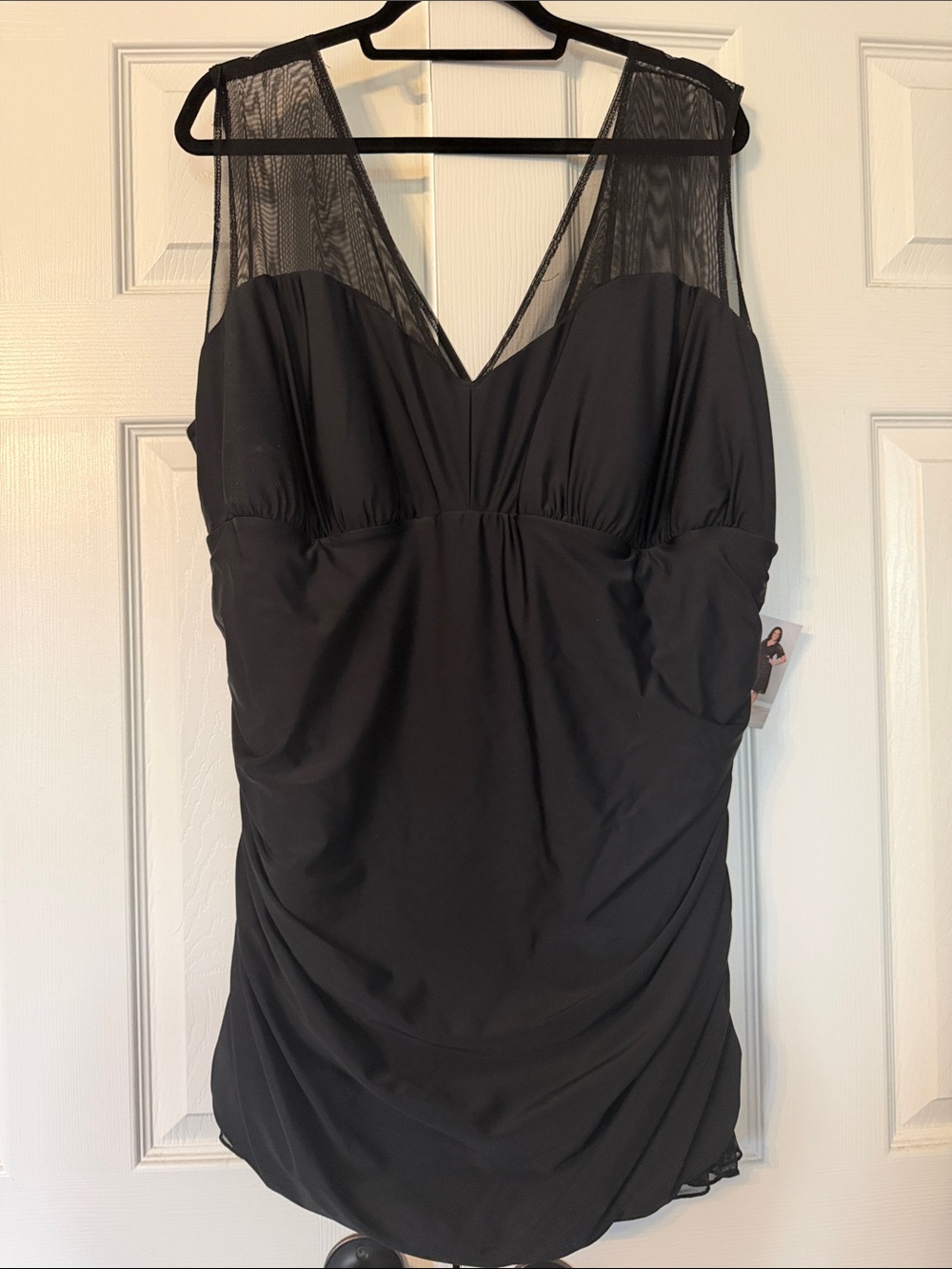 Kiyonna Black Mesh V-Neck Ruched Tank Top